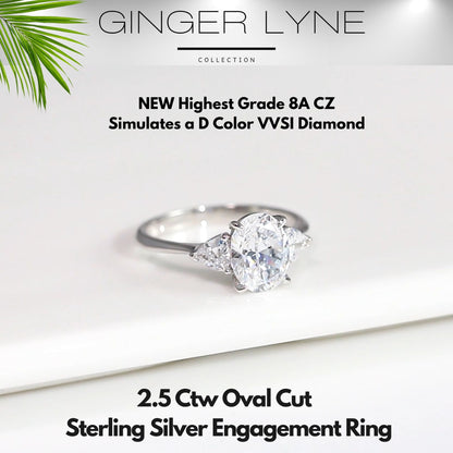 Oval Engagement Ring for Women by Ginger Lyne 2 Ct Sterling Silver Wedding Rings