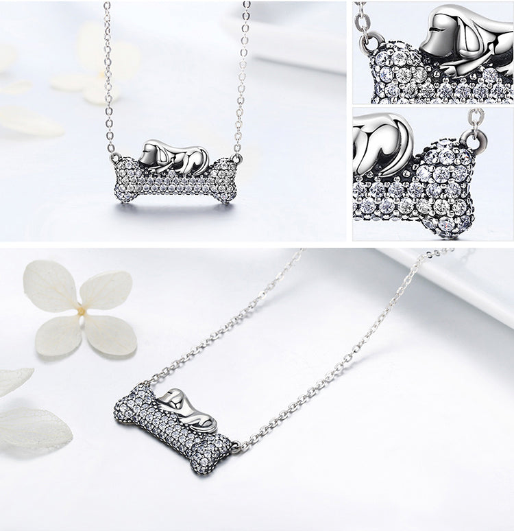 Fido Dog and Bone Necklace for Women Pendant and Chain Cubic Zirconia Ginger Lyne Collection