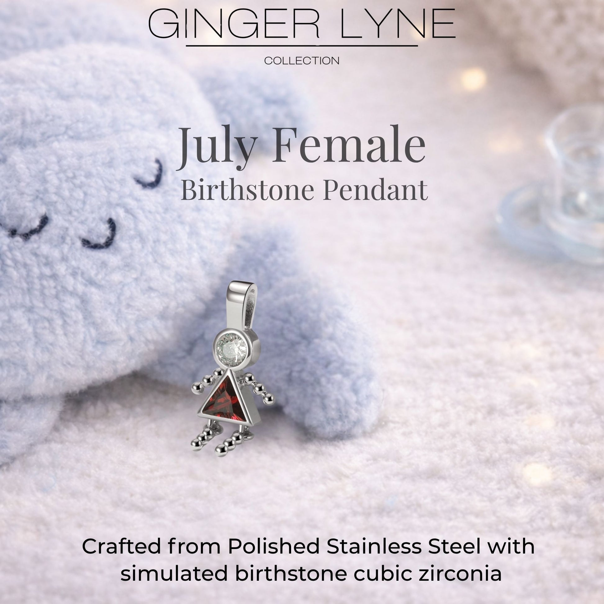 Birthstone Family Pendant for Mom by Ginger Lyne Stainless Steel Cubic Zirconia Charms For Grandma Necklace_Female-July-Silver-3