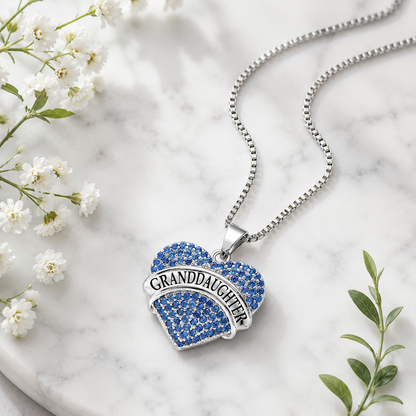 Granddaughter Necklace for Women by Ginger Lyne CZ Heart Pendant White Gold Plated - Blue