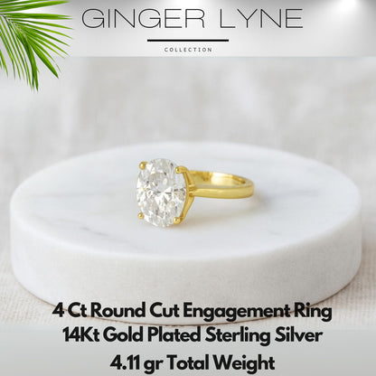 Solitaire4CtRoundCutEngagementRingforWomenSterlingSilver8ACZGingerLyneCollection_GoldTone-7