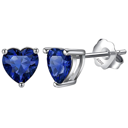 Birthstone Heart Earrings for Women by Ginger Lyne 6mm CZ Solitaire Stud Earrings Sterling Silver