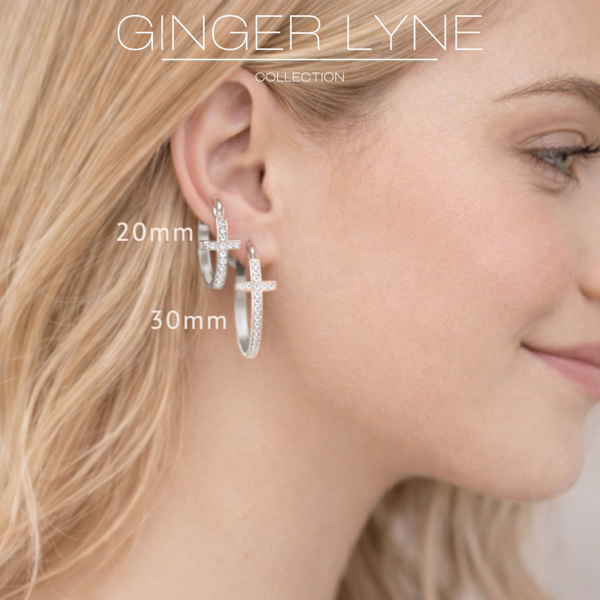 Cross Hoop Earrings for Women Cubic Zirconia Ginger Lyne Collection - SilverTone-20mm