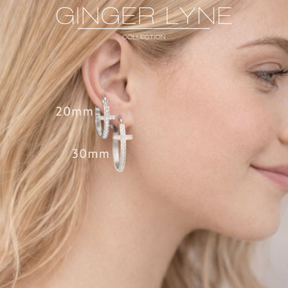 Cross Hoop Earrings for Women Cubic Zirconia Ginger Lyne Collection - SilverTone-20mm