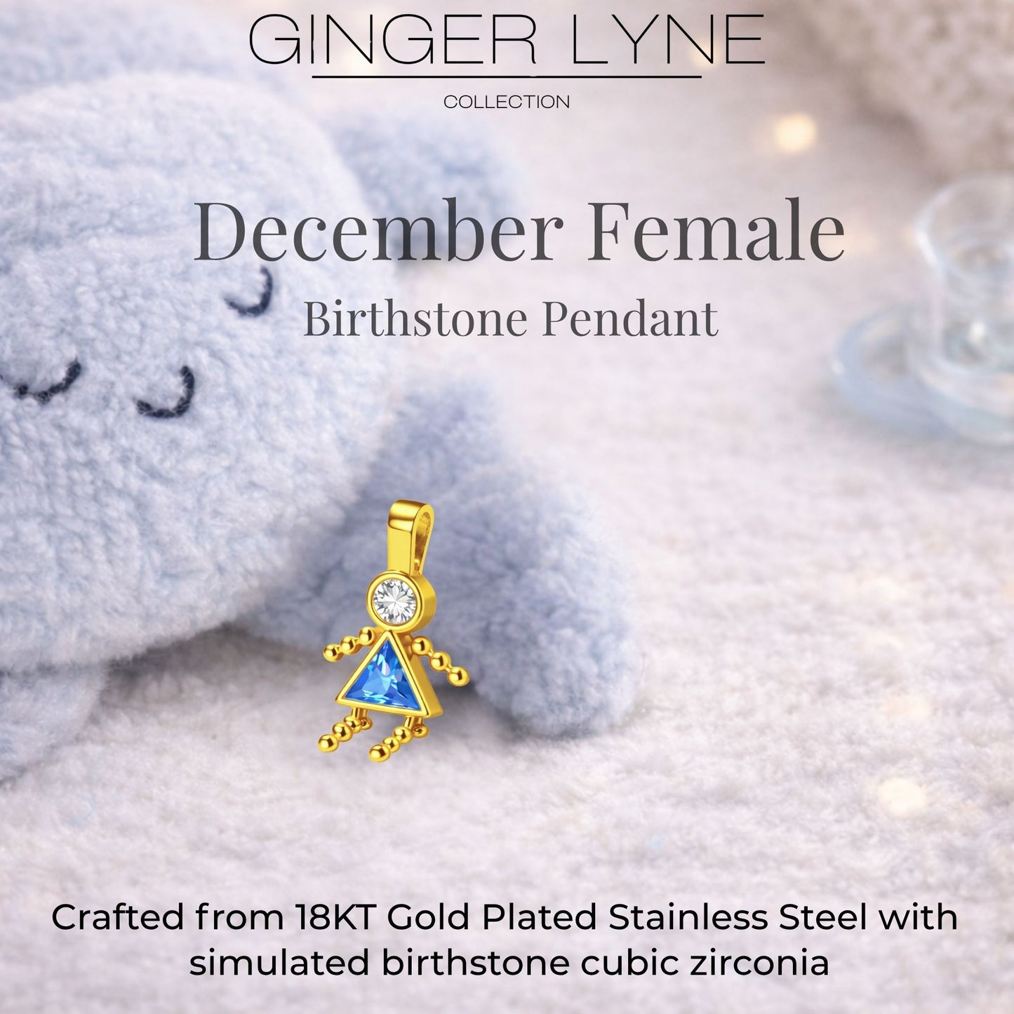 Birthstone Family Pendant for Mom by Ginger Lyne Stainless Steel Cubic Zirconia Charms For Grandma Necklace_Female-December-Gold-3