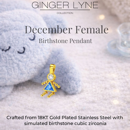 Birthstone Family Pendant for Mom by Ginger Lyne Stainless Steel Cubic Zirconia Charms For Grandma Necklace_Female-December-Gold-3