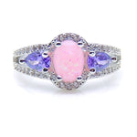 Load image into Gallery viewer, Chelsey Pink or White Oval Shape Simulated Fire Opal Purple Cz Ring Ginger Lyne Collection - Pink,10
