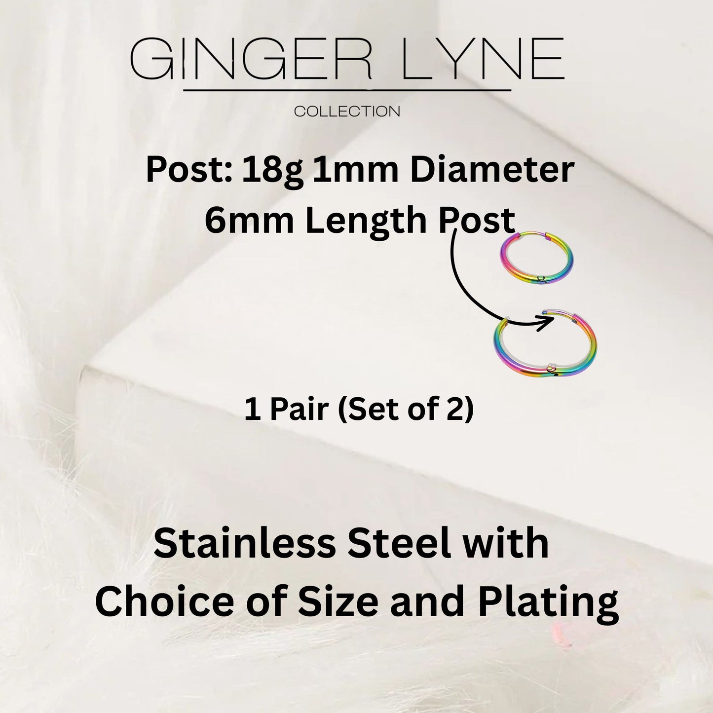 Stainless Steel Hoop Earrings by Ginger Lyne Huggie Style for Lobe Cartilage Piercing Body Jewelry - Rainbow-20mm
