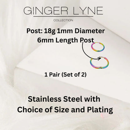 Stainless Steel Hoop Earrings by Ginger Lyne Huggie Style for Lobe Cartilage Piercing Body Jewelry - Rainbow-20mm