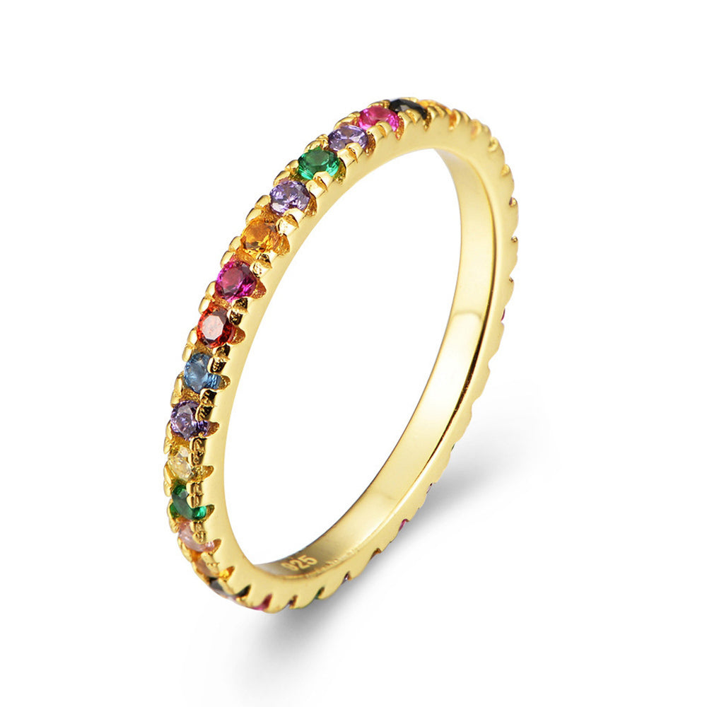MulticolorCubicZirconiaEternityRingWeddingBandforWomenThin1.5mmSterlingSilverStackingSize8byGingerLyne_Multicolor-1