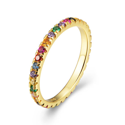 MulticolorCubicZirconiaEternityRingWeddingBandforWomenThin1.5mmSterlingSilverStackingSize8byGingerLyne_Multicolor-1