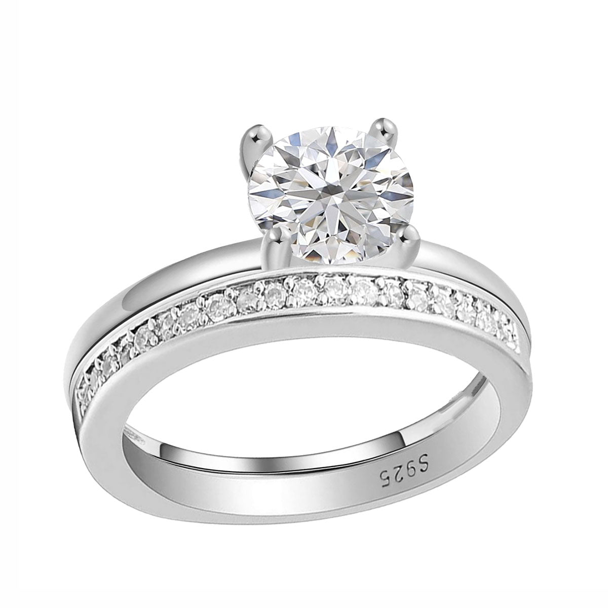 EnvyBridalSetSolitaireSilver1.25CtEngagementWomensGingerLyneCollection_SilverSet-1