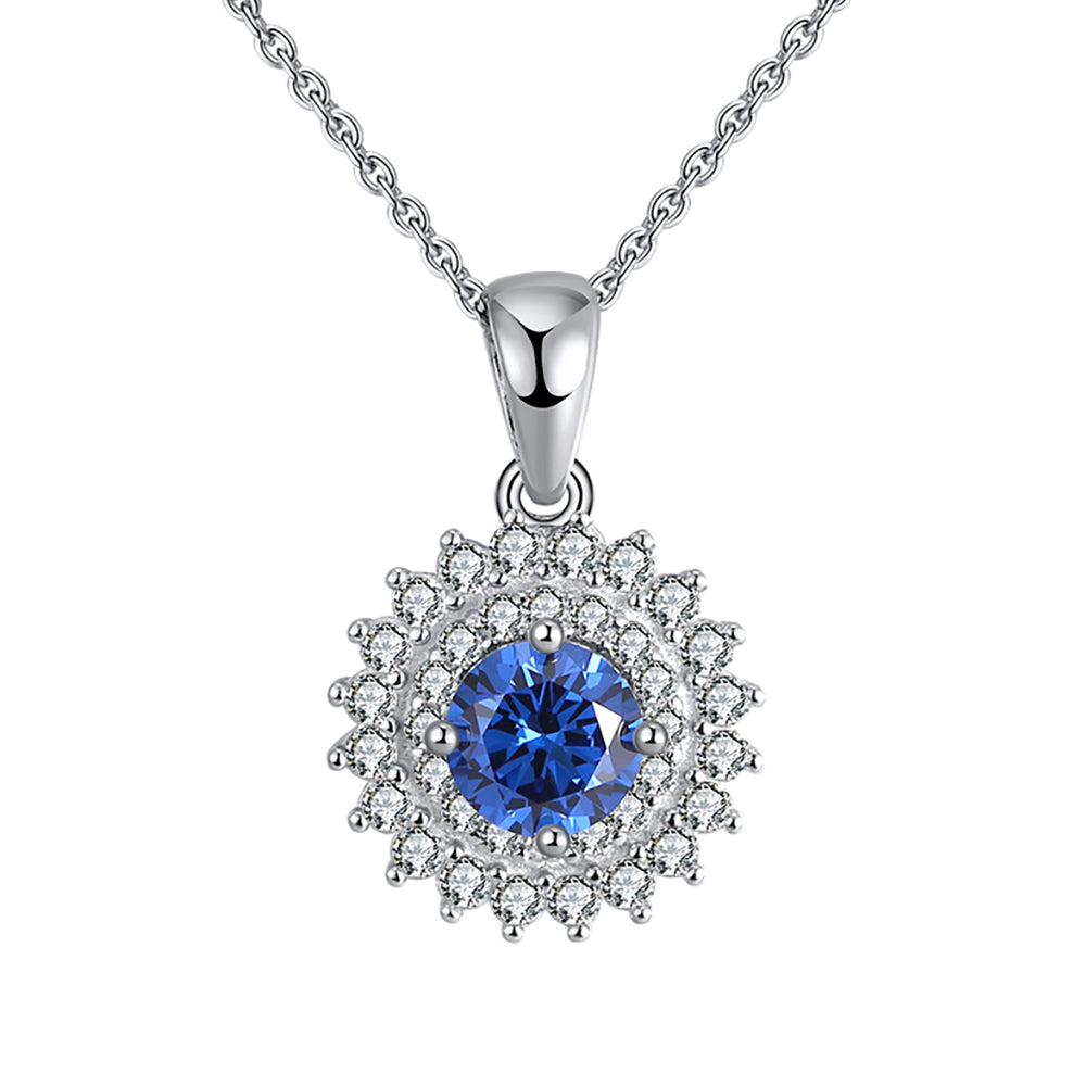 Round Pendant Necklace for Women London Blue Cz Sterling Silver Womens Ginger Lyne Collection
