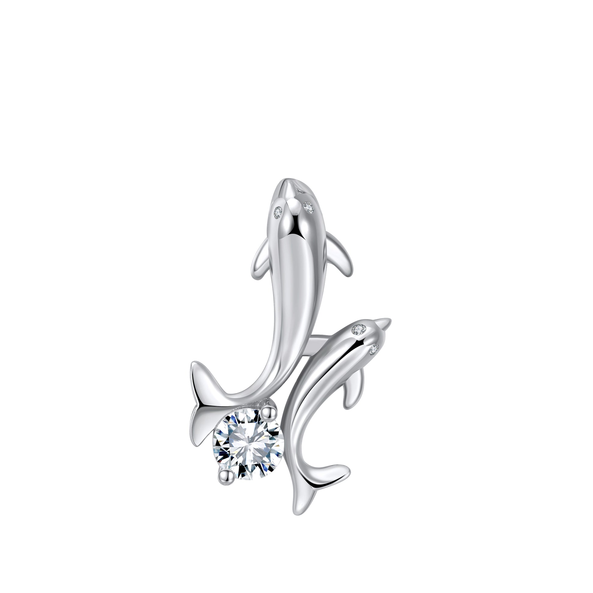 Dolphins Pendant Necklace for Women by Ginger Lyne White Gold Plated Brass with Cubic Zirconia - White Gold Plated