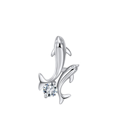 Dolphins Pendant Necklace for Women by Ginger Lyne White Gold Plated Brass with Cubic Zirconia - White Gold Plated