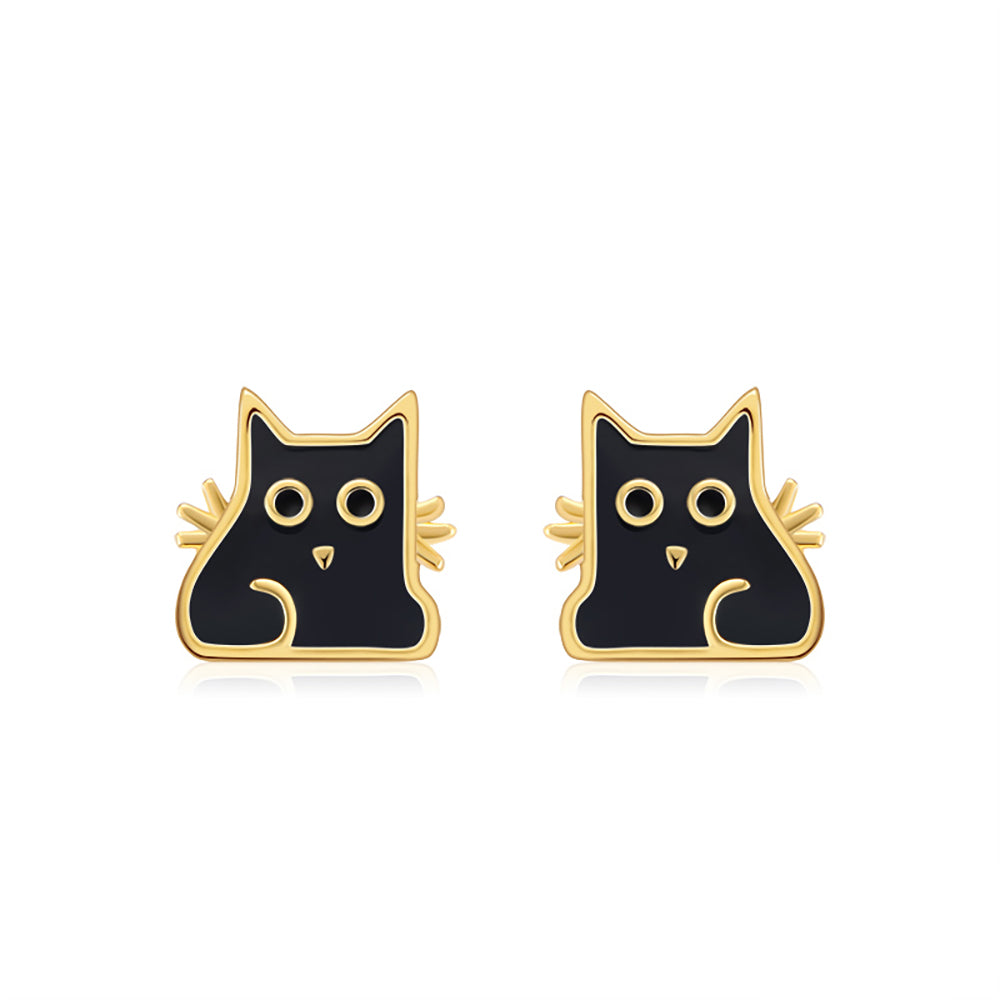 Black Cat Stud Earrings for Women Gold Sterling Silver Girls Ginger Lyne Collection - Earrings Only