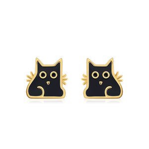 Black Cat Stud Earrings for Women Gold Sterling Silver Girls Ginger Lyne Collection - Earrings Only