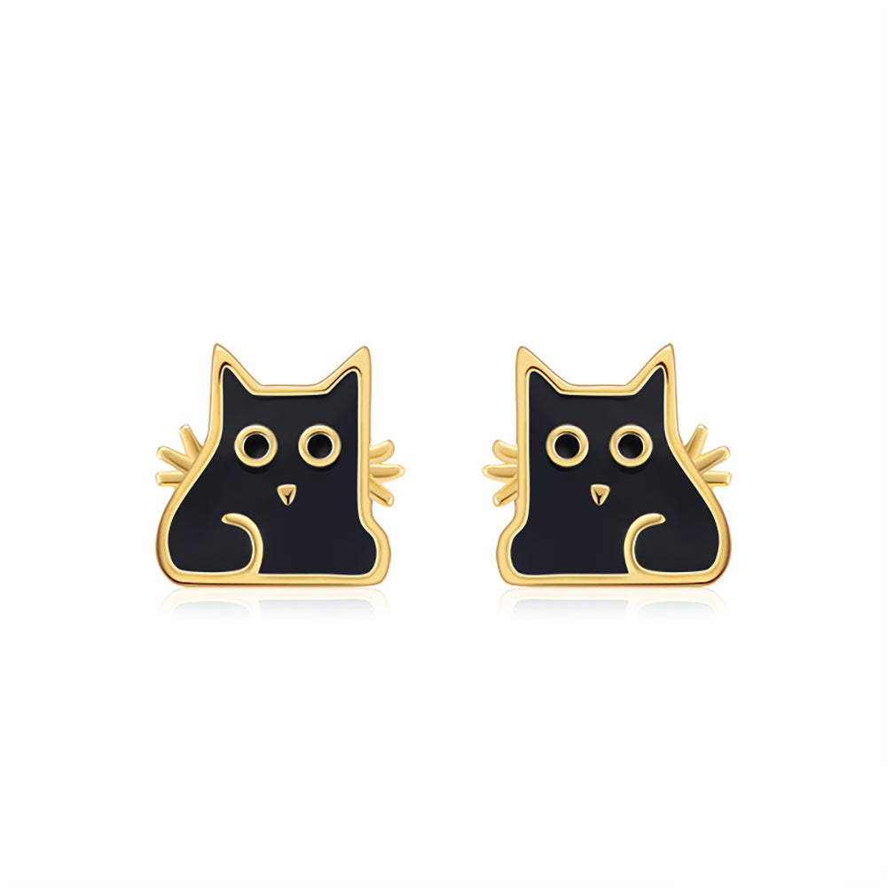 Black Cat Earrings for Women Gold Plated Sterling Silver Ginger Lyne Collection - Earrings Only