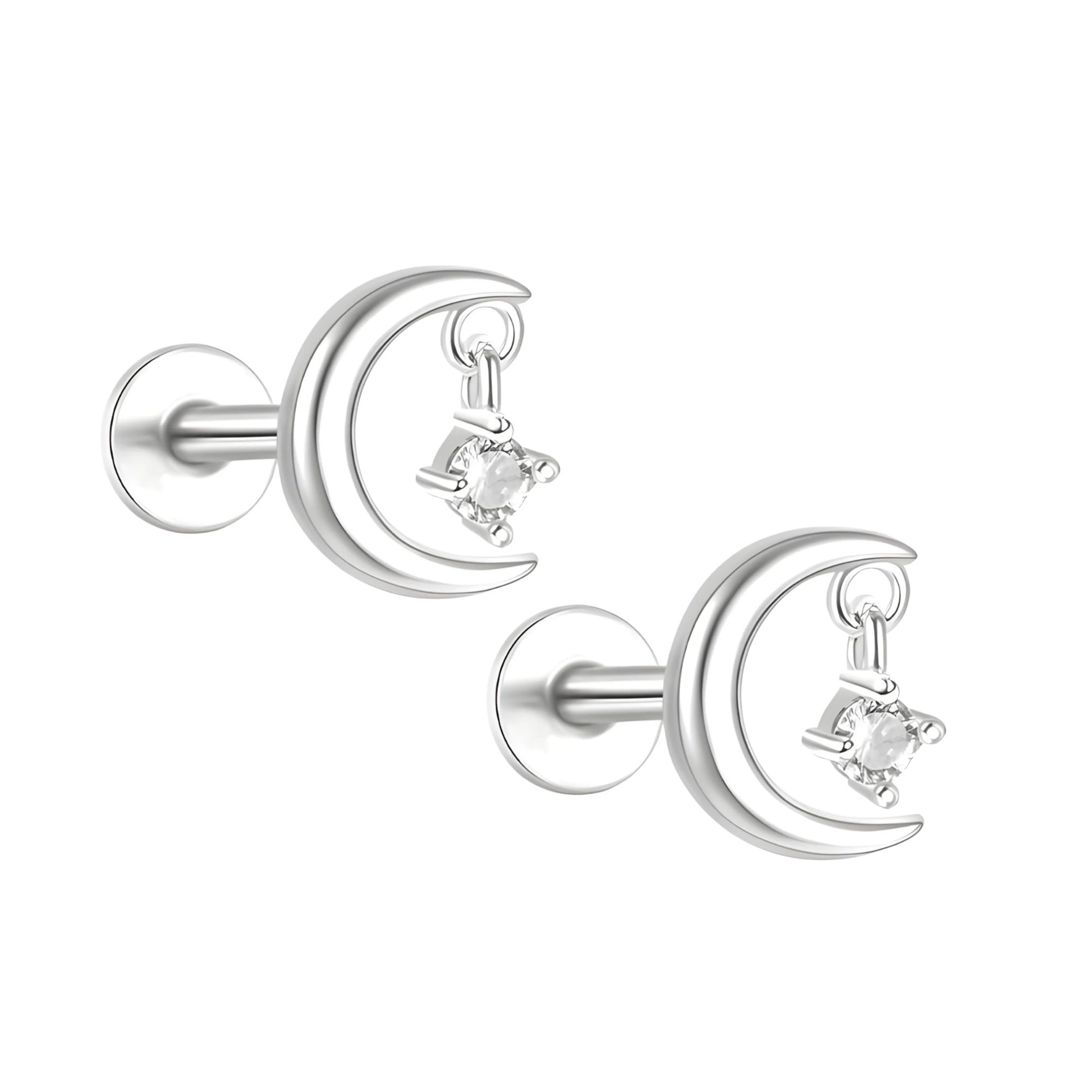 MoonandStarFlatBackEarringsforWomenSterlingSilver16gCartilageHelixLobeBodyPiercingStudGingerLyne_Silver-1