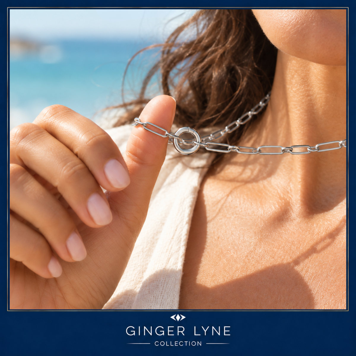 Carabiner Charm Necklace for Women Paperclip Chain Round Carabiner Holder Stainless Steel by Ginger Lyne - 12mm/Silver