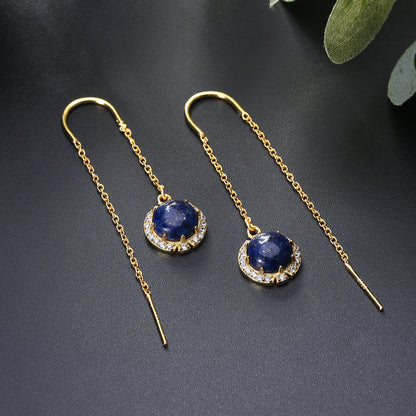 Chain Threader Dangle Earrings for Women Gemstone Sterling Silver Ginger Lyne Collection - Blue