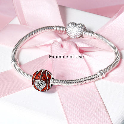 Love Basketball Charm European Bead CZ Red Sterling Silver Ginger Lyne Collection