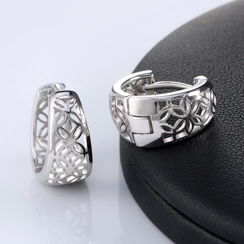 Filigree Wide Hoop Earrings for Women White Gold Plated Ginger Lyne Collection - Silver