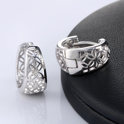 Filigree Wide Hoop Earrings for Women White Gold Plated Ginger Lyne Collection - Silver
