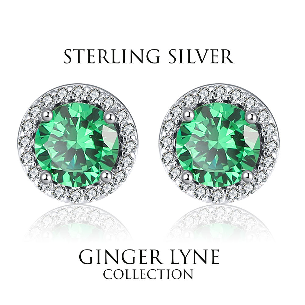 Round Halo Stud Earrings for Women Sterling Silver Green or Blue Cz Womens Ginger Lyne Collection