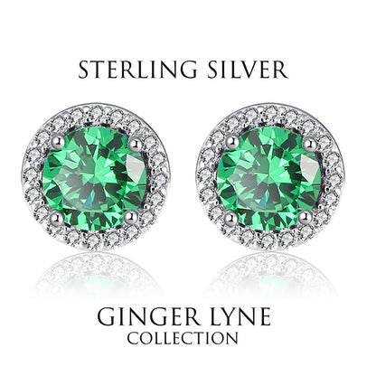 Round Halo Stud Earrings for Women Sterling Silver Green or Blue Cz Womens Ginger Lyne Collection