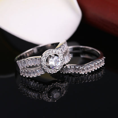 Angelina Wedding Ring Set for Women Cubic Zirconia Engagement Ring Matching Band Ginger Lyne Collection