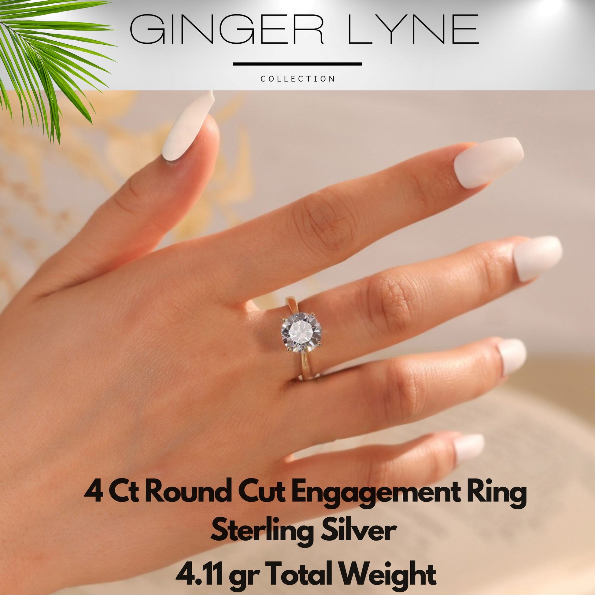 Solitaire4CtRoundCutEngagementRingforWomenSterlingSilver8ACZGingerLyneCollection-6,GoldTone_GoldTone-3