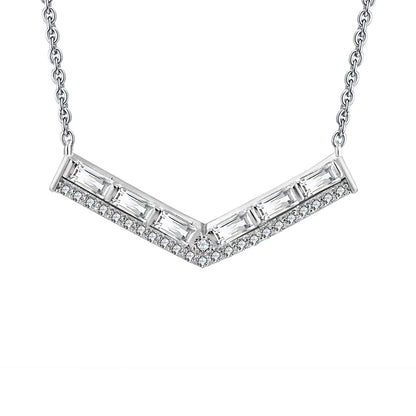 V Shape Necklace for Women Baguette Cz Sterling Silver Chain Ginger Lyne Collection