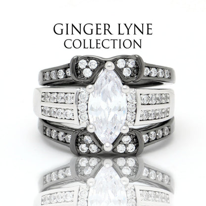 AdoraBridalSetEngagementRingWeddingBandCubicZirconiaBlackHaloGingerLyneCollection_Black-3