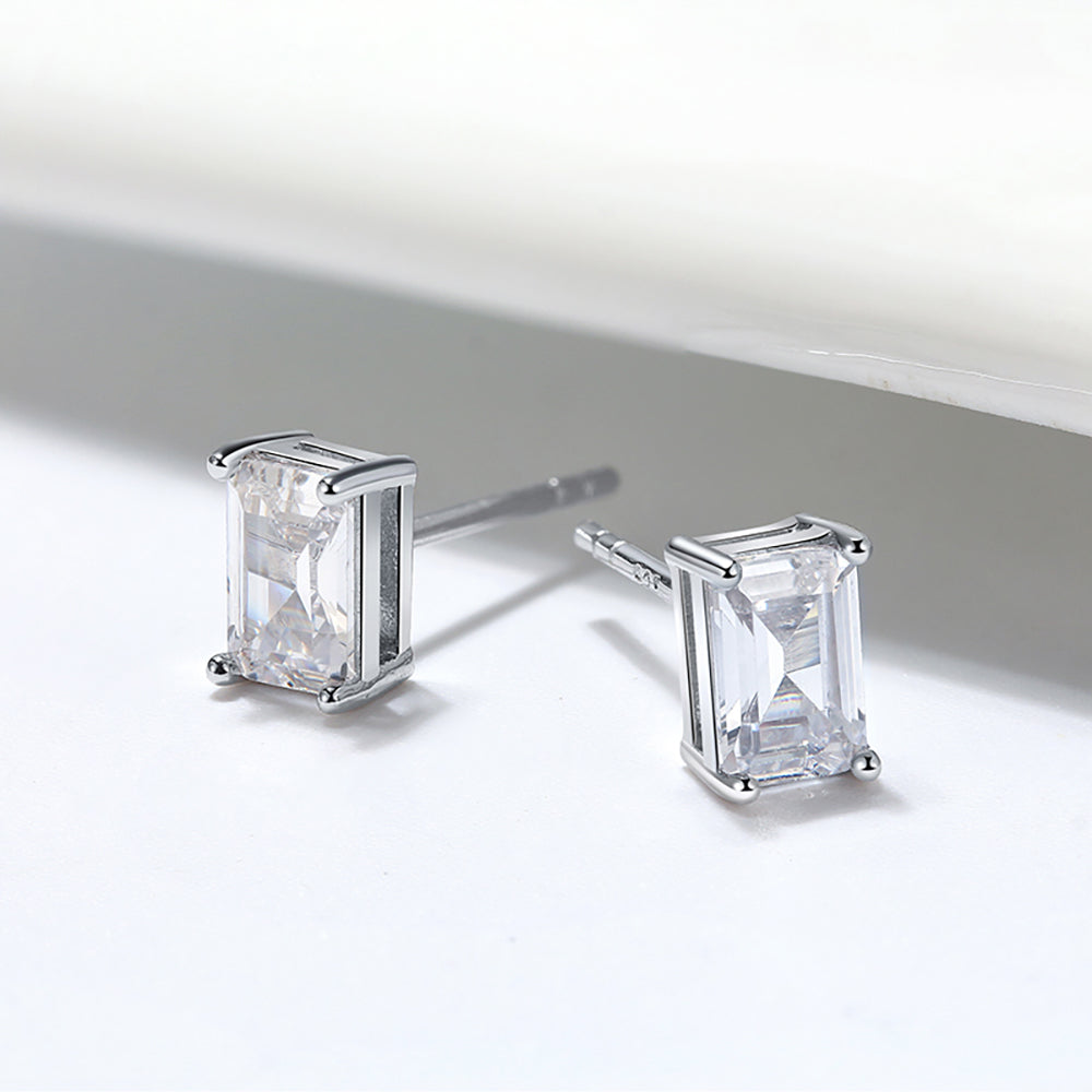 Emerald Cut Stud Earrings for Women Cubic Zirconia Sterling Silver Ginger Lyne Collection