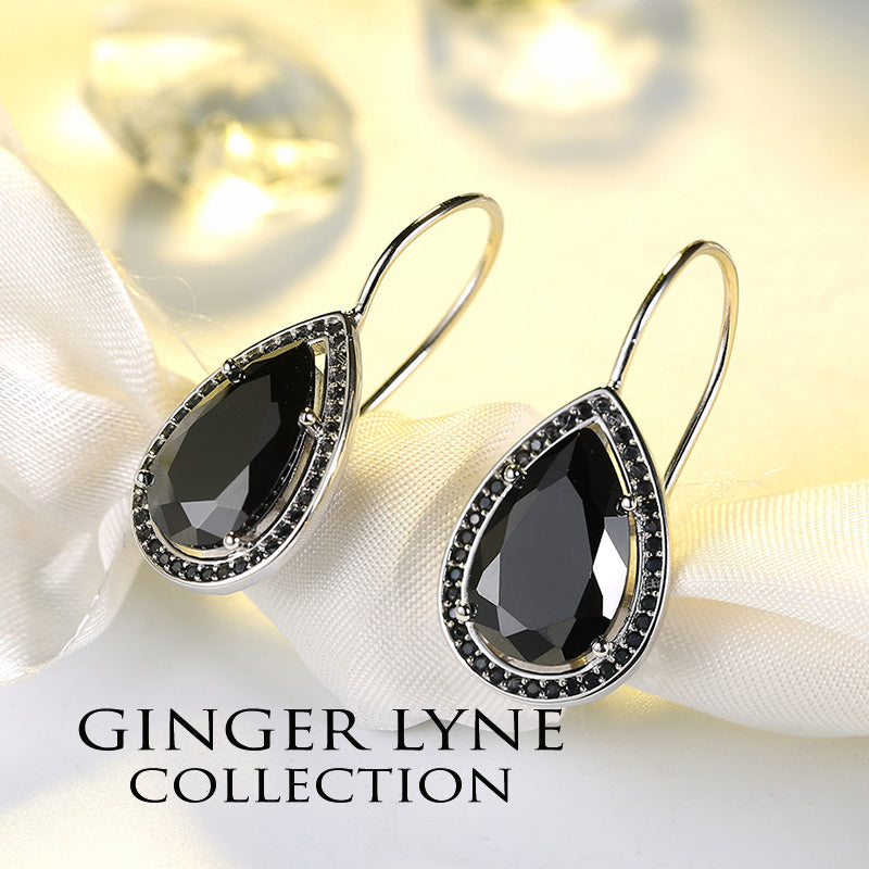 Hook Drop Earrings for Women by Ginger Lyne Teardrop Oval Pear Clear Cubic Zirconia