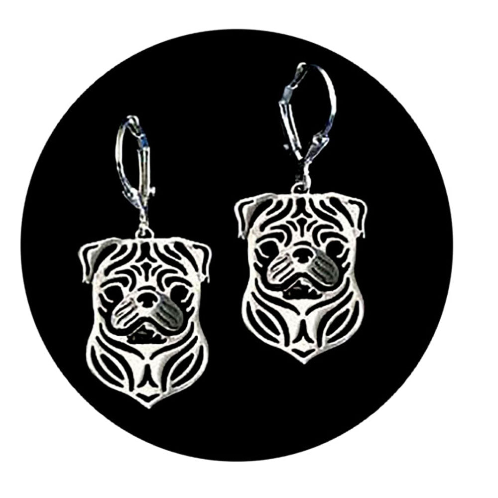 Pug Dog Sterling Silver Pendant Necklace Earrings Set Womens Ginger Lyne Collection - Earrings