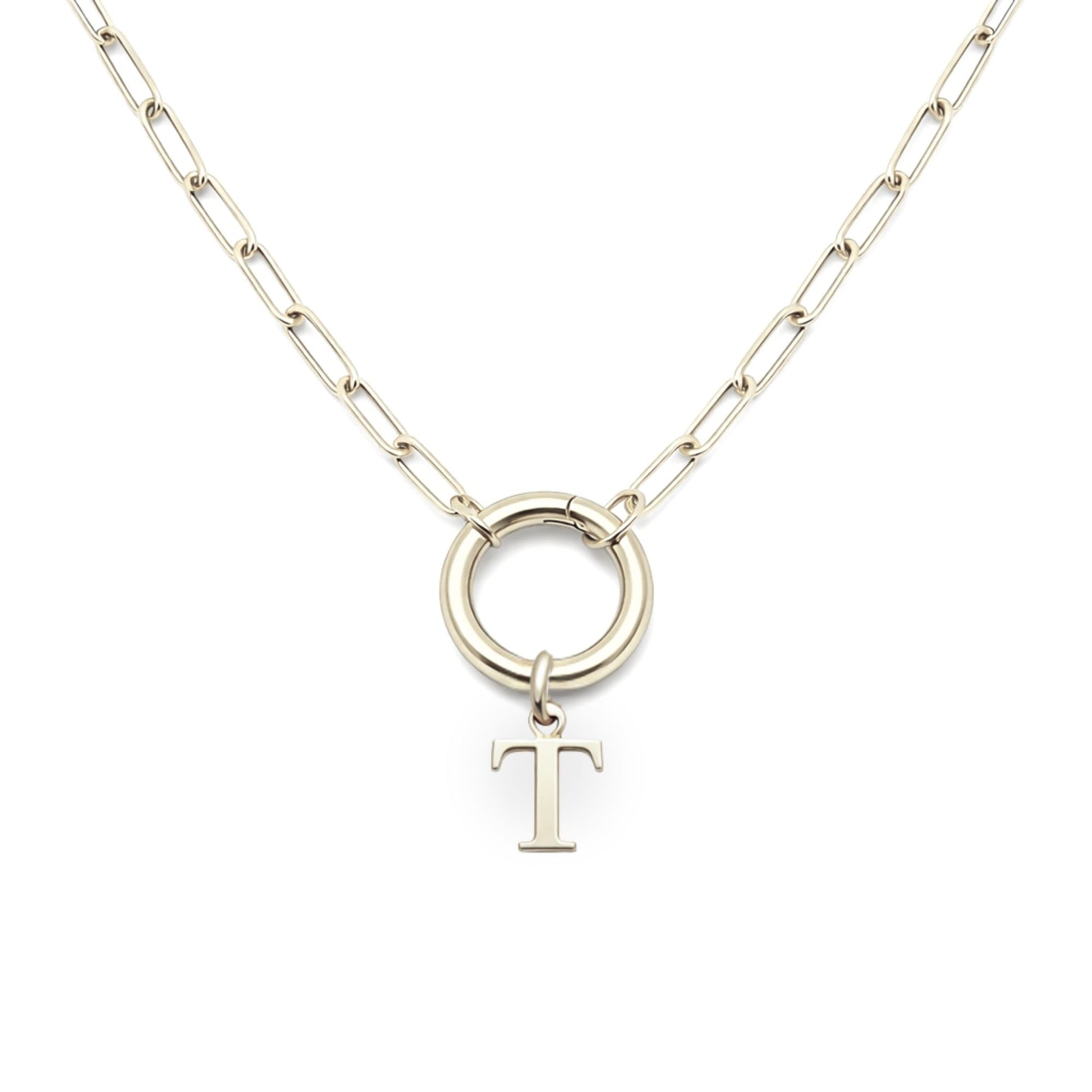 PaperclipLinkCircleCarabinerIntialLetterCharmHolderNecklaceforWomenStainlessSteel20"GingerLyne_Silver-T-1