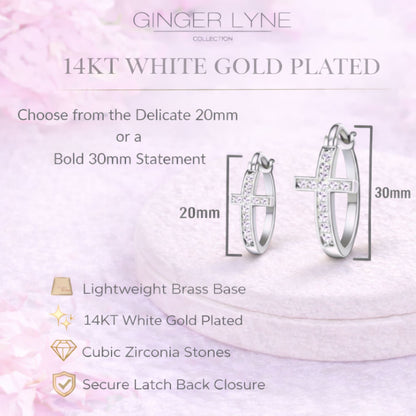 Cross Hoop Earrings for Women Cubic Zirconia Ginger Lyne Collection - Silver Tone-30mm