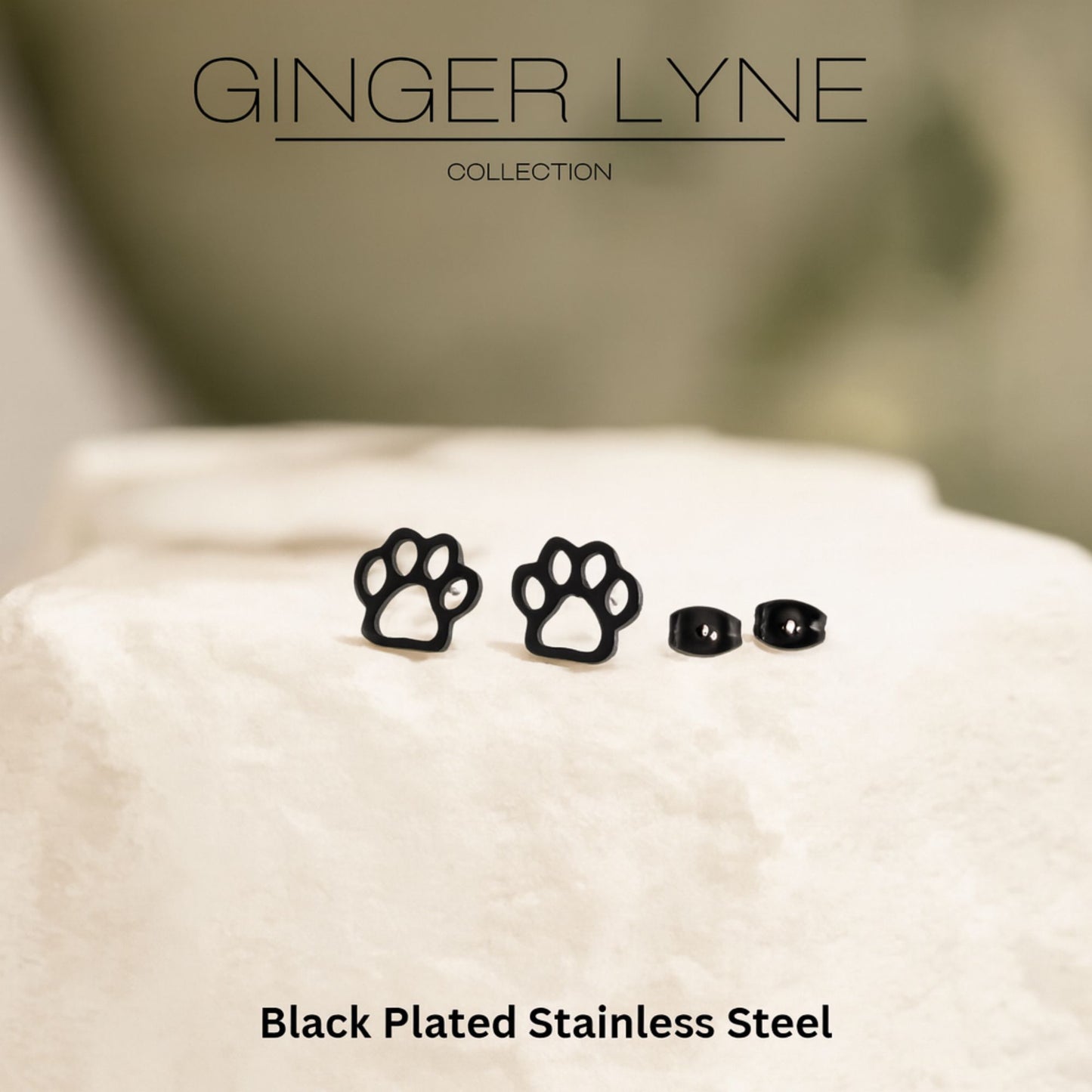 GingerLynePawPrintEarringsforWomenPetDogorCatLoverStainlessSteelStud_Black-2