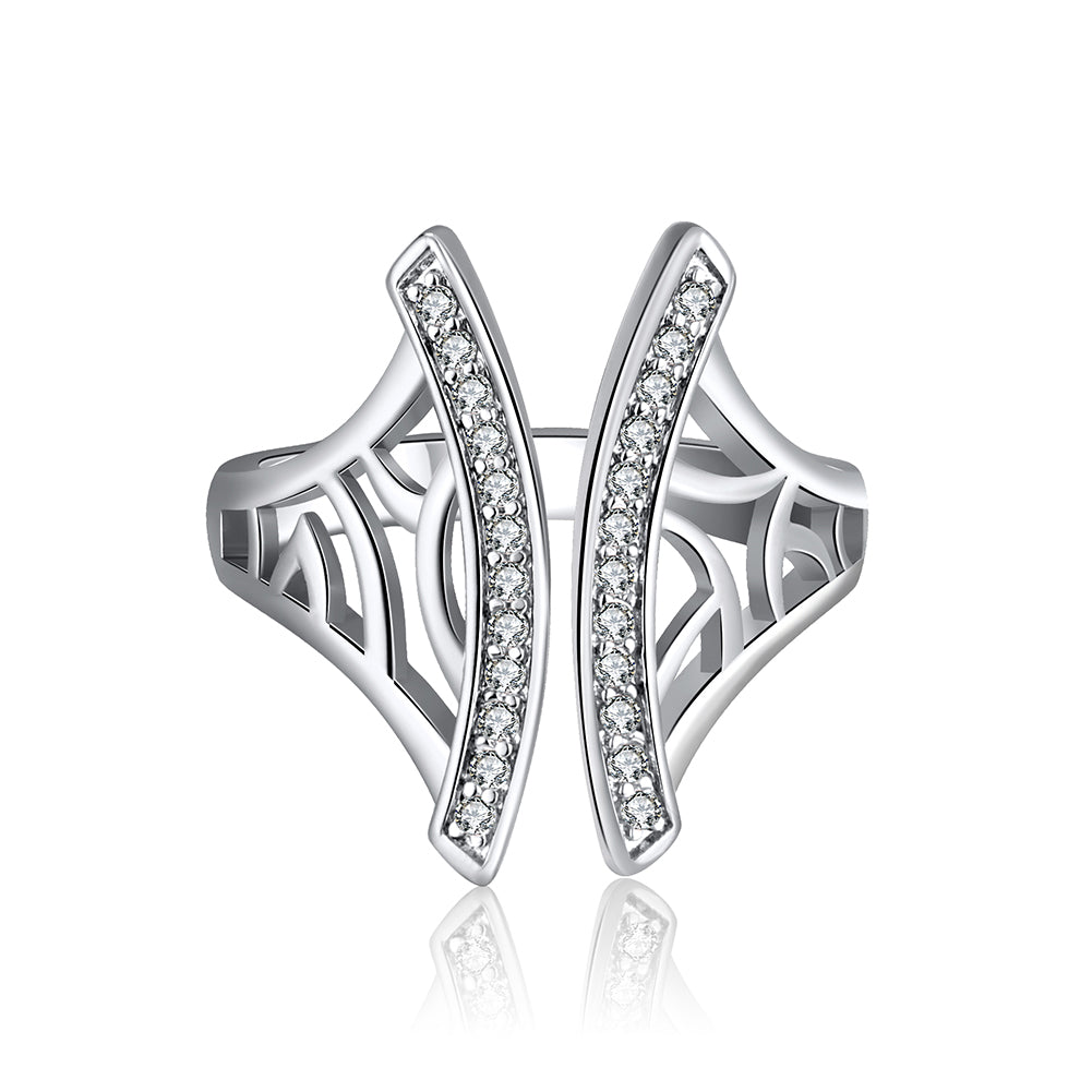 Window Pattern Adjustable Ring for Women Cz Gold Plated Ginger Lyne Collection - Silver