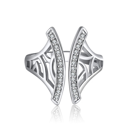 Window Pattern Adjustable Ring for Women Cz Gold Plated Ginger Lyne Collection - Silver