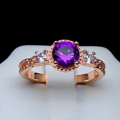 Alexandra Birthstone Ring Rose Gold Sterling Silver Purple CZ Womens Ginger Lyne Collection