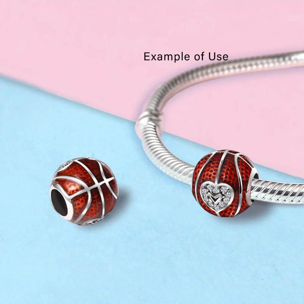 Love Basketball Charm European Bead CZ Red Sterling Silver Ginger Lyne Collection