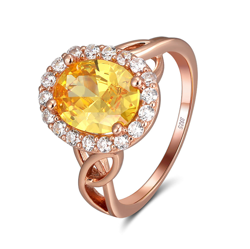 Halo Yellow Cz Engagement Ring for Women Rose Gold Sterling Silver Ginger Lyne Collection - 8