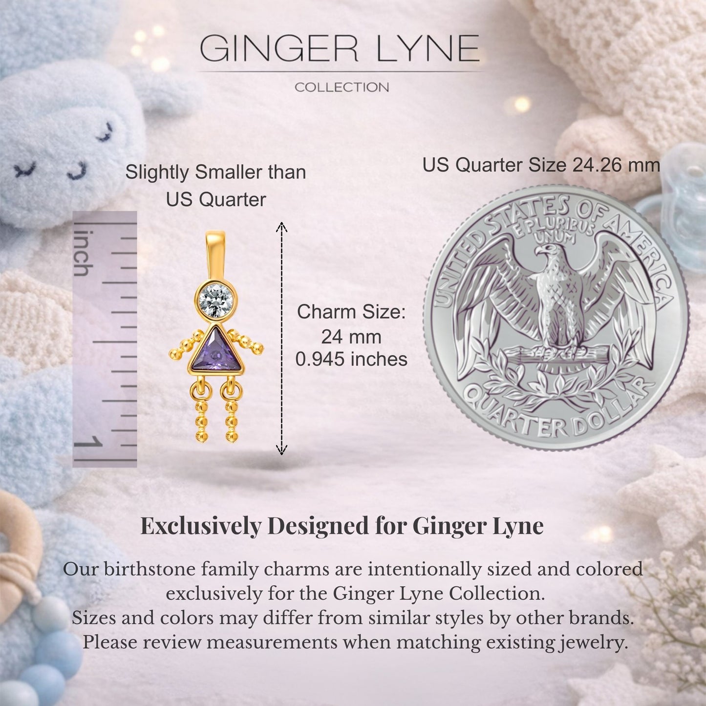 Birthstone Family Pendant for Mom by Ginger Lyne Stainless Steel Cubic Zirconia Charms For Grandma Necklace_Female-February-Gold-2