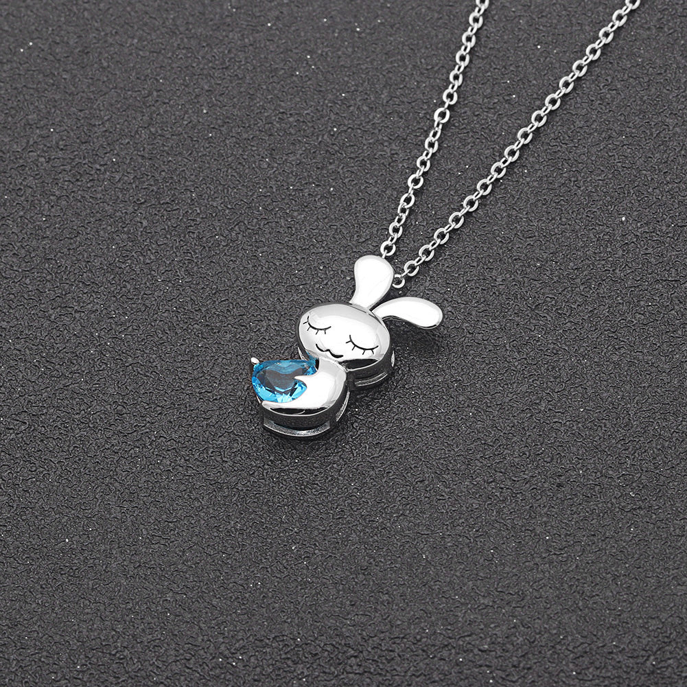 Bunny Love Necklace Sterling Silver Heart Blue Cz Womens Ginger Lyne Collection