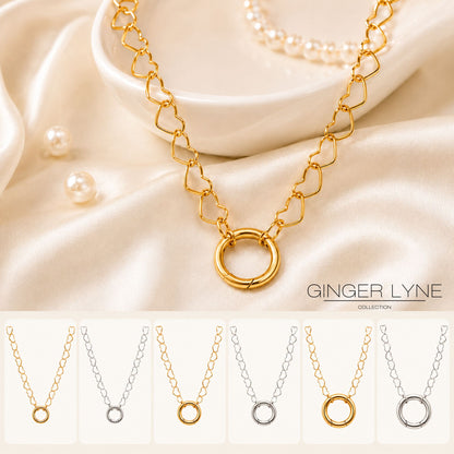 Carabiner Charm Necklace for Women Heart Chain Round Carabiner Holder Stainless Steel by Ginger Lyne - 20mm/Gold