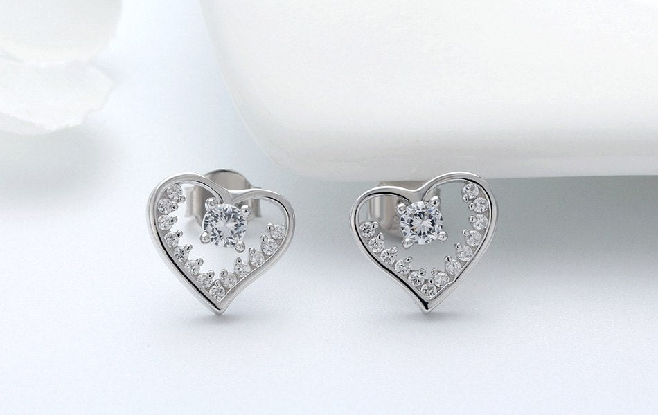 Heart Stud Earrings for Women Sterling Silver Cubic Zirconia Ginger Lyne Collection