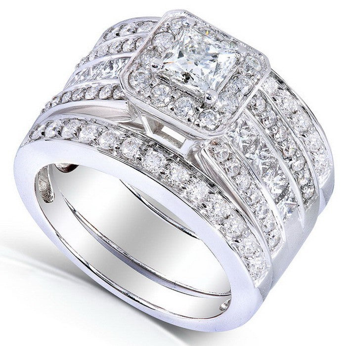 Taylor Bridal Set Halo 3pc Engagement Ring Bands Cz Women Ginger Lyne Collection - 5